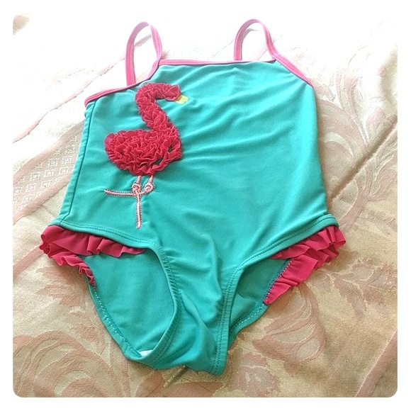 Mint color pink flamingo one peice bathing suit - Picture 1 of 4